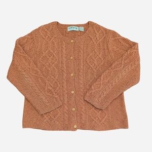 Vintage Orvis Women's Orange Cable Knit Sweater Cardigan